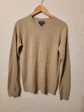 Van Heusen Women's Camel Crew Neck Cable Knit Sweater Sz M